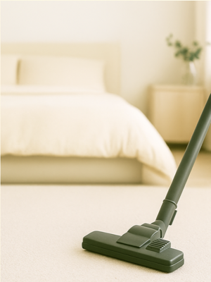 Professional house cleaning in Maitland – clean bedroom with HEPA vacuum and eco-friendly cleaning equipment
